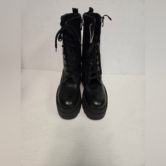 Nila & nila platform lace up woman's black boots size 40 combat grunge fall moto - Picture 3 of 17